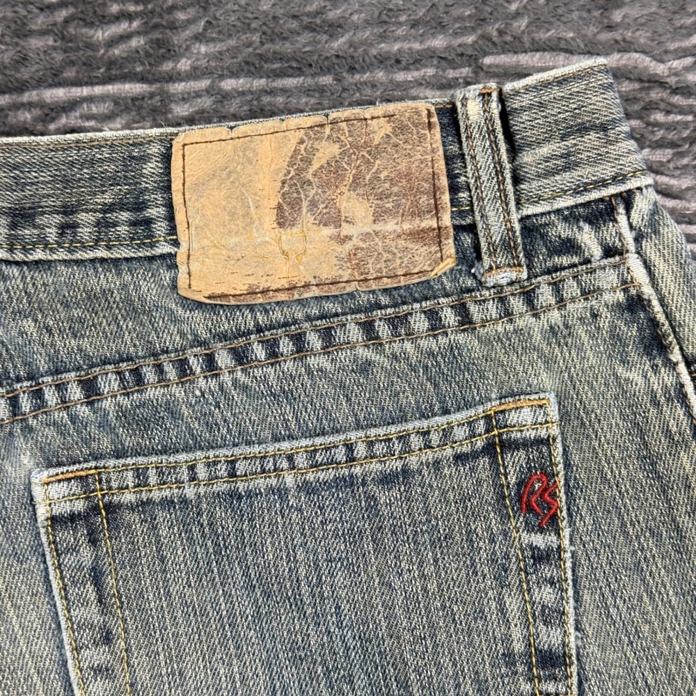 Red Snap Mens Straight Leg Jeans Blue‎ 100 Cotton Faded Distressed Size 36x28 - Picture 10 of 11